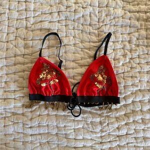 Sequin Embellished Red Bralette azalea